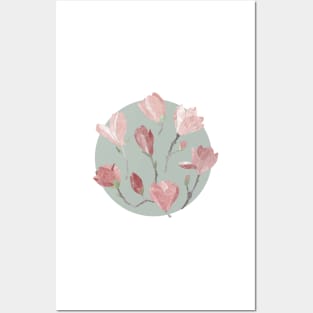 Magnolia flowers on mint Posters and Art